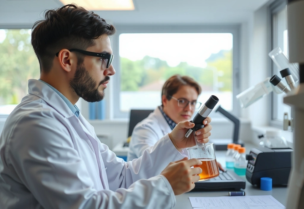 Scientist examining ingredients in a lab