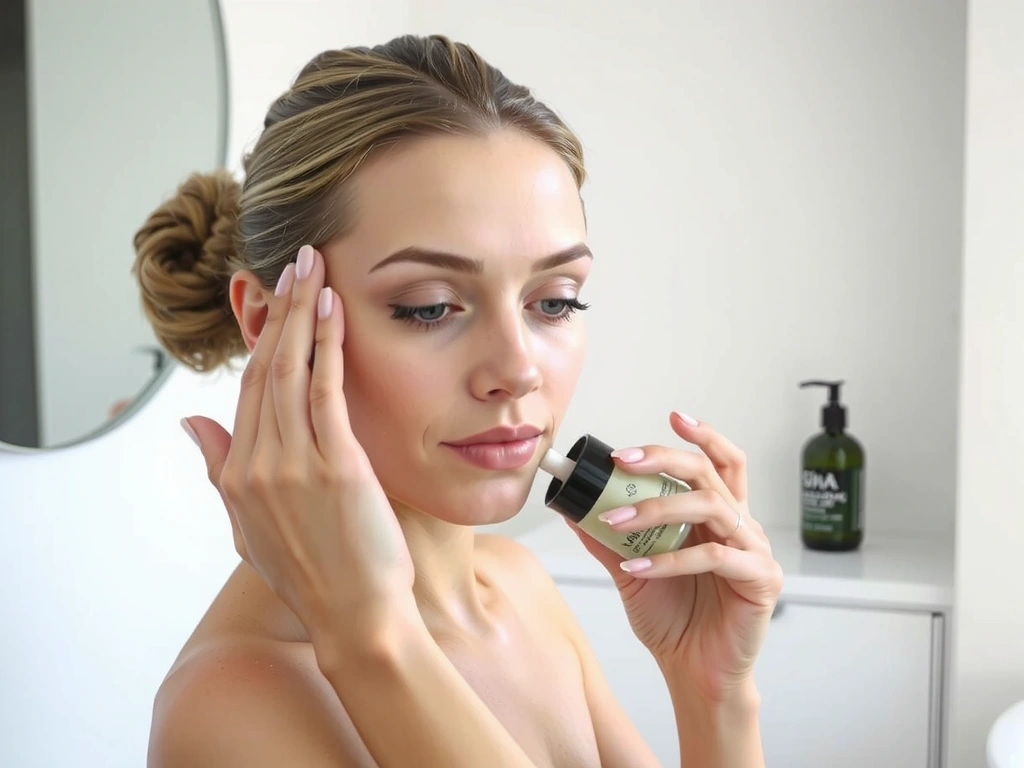 Woman enjoying skincare products