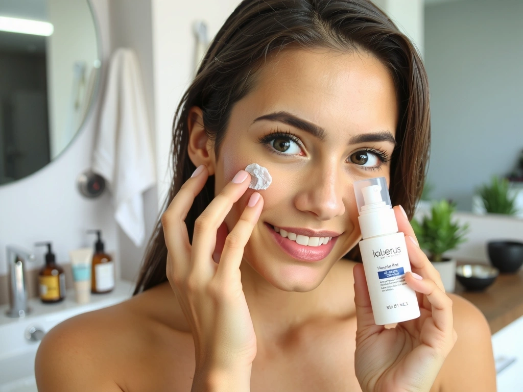 Woman enjoying new skincare product