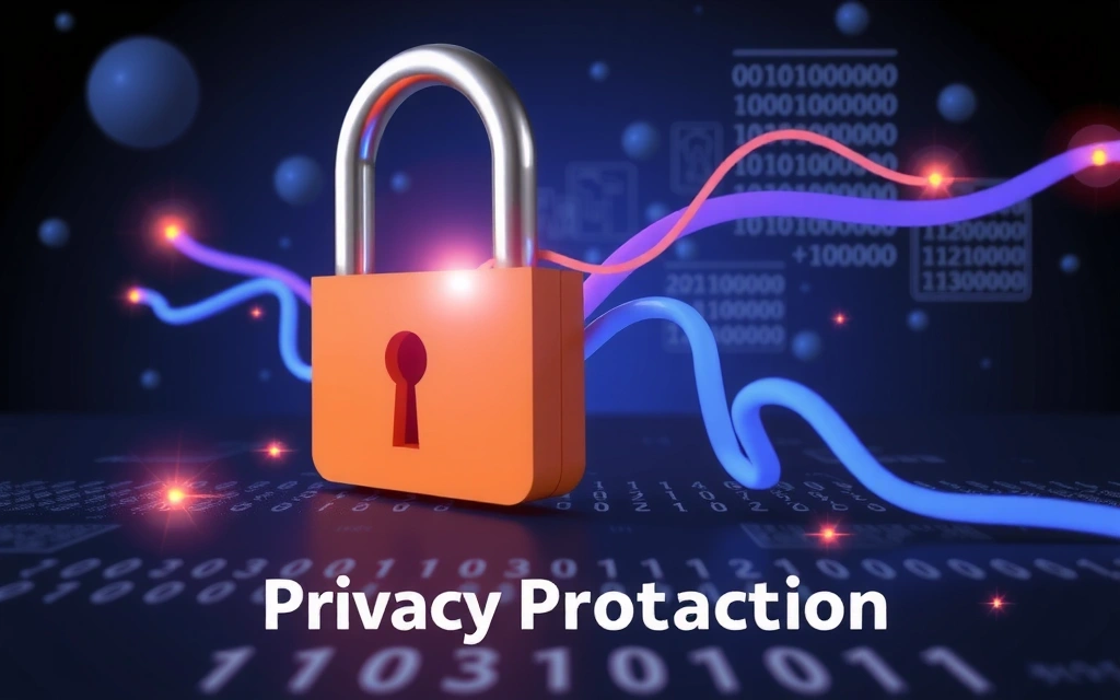Digital privacy concept, padlock over abstract data streams