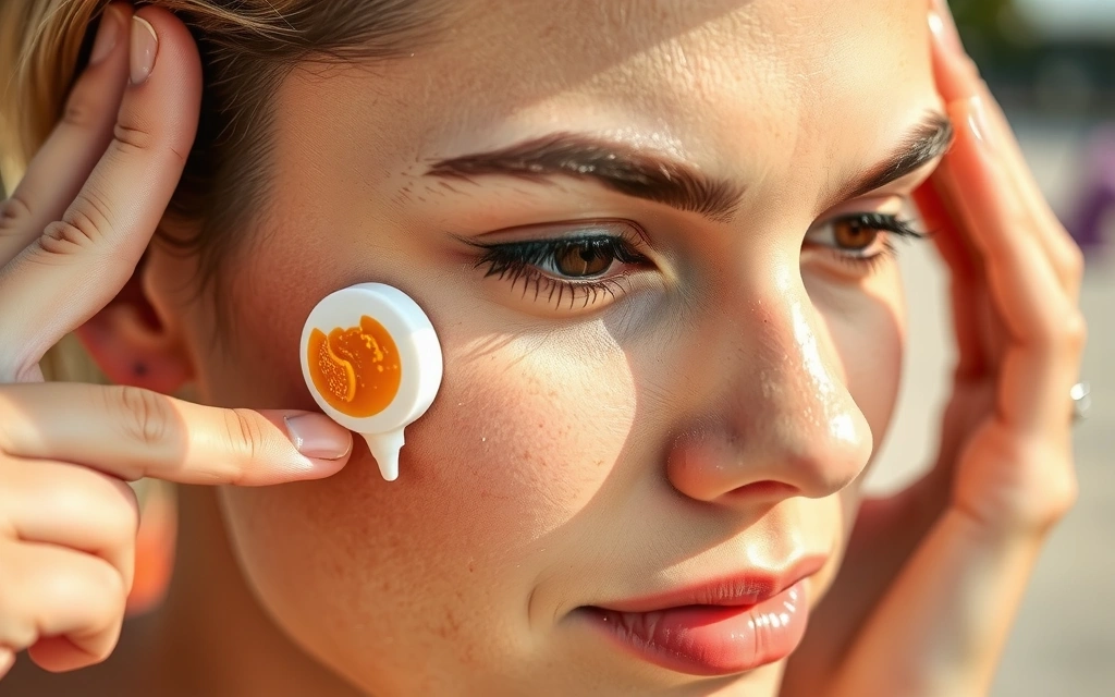 A close-up of a person applying sunscreen to their face, emphasizing sun protection.